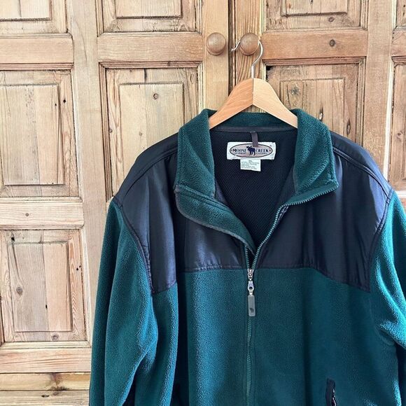 Men's Moose Creek XXL Long Sleeve Fleece Full Zip Jacket Green Black Pockets - Picture 3 of 6
